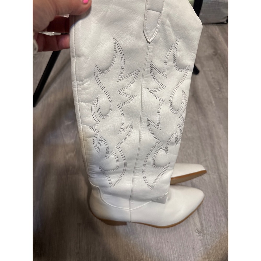 Billini Urson White Western Cowboy Boots Pointed Toe Stacked Heel Womens 8
